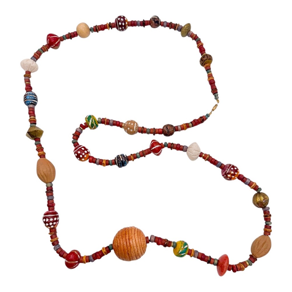 Vintage Handcarved & Painted Wooden Beaded Necklace